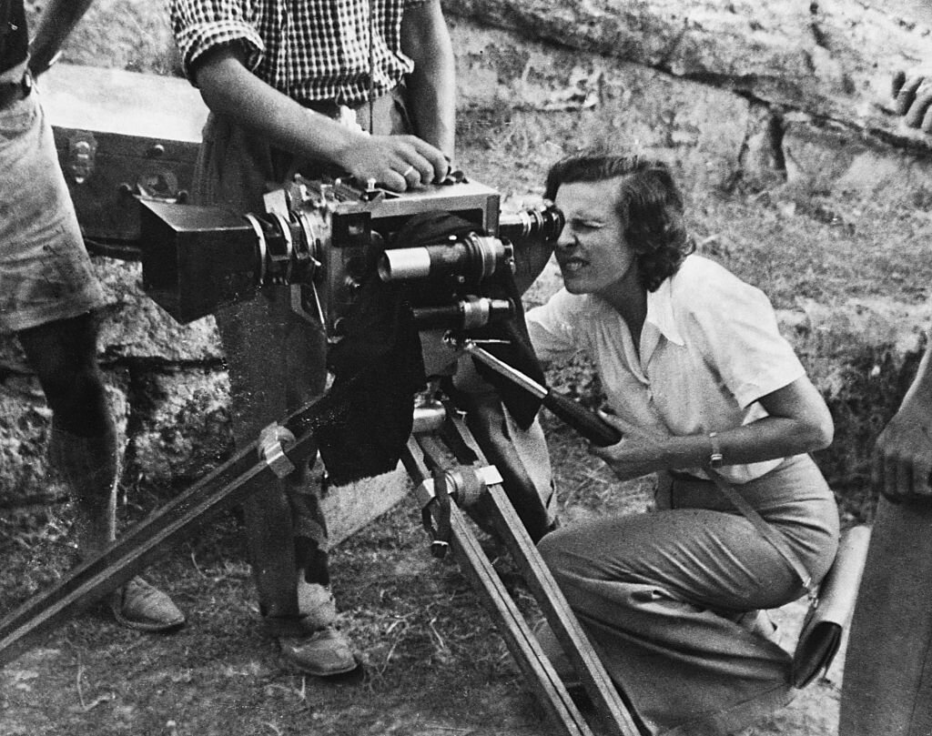 Archival footage of a Nazi rally filmed by Riefenstahl.