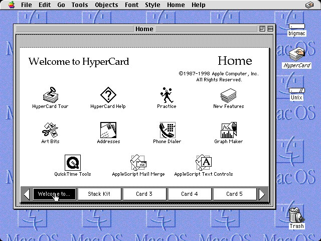 HyperCard running on an early Macintosh computer